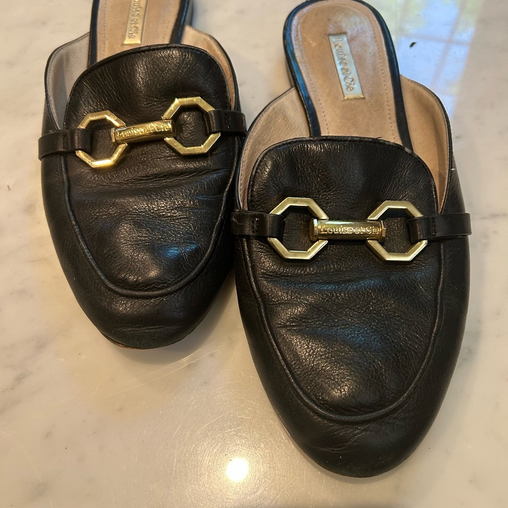 Louise et Cie Black and Gold Mules